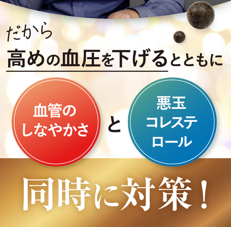 高めの血圧を下げるとともに血管のしなやかさと悪玉コレステロール同時に対策！